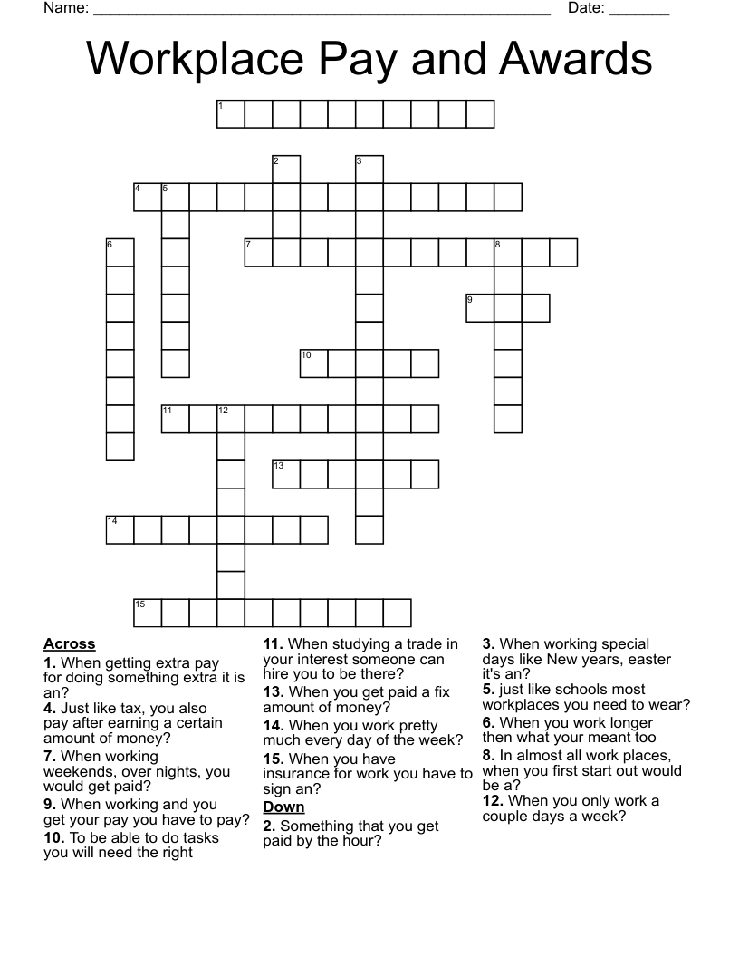 Workplace Pay and Awards Crossword