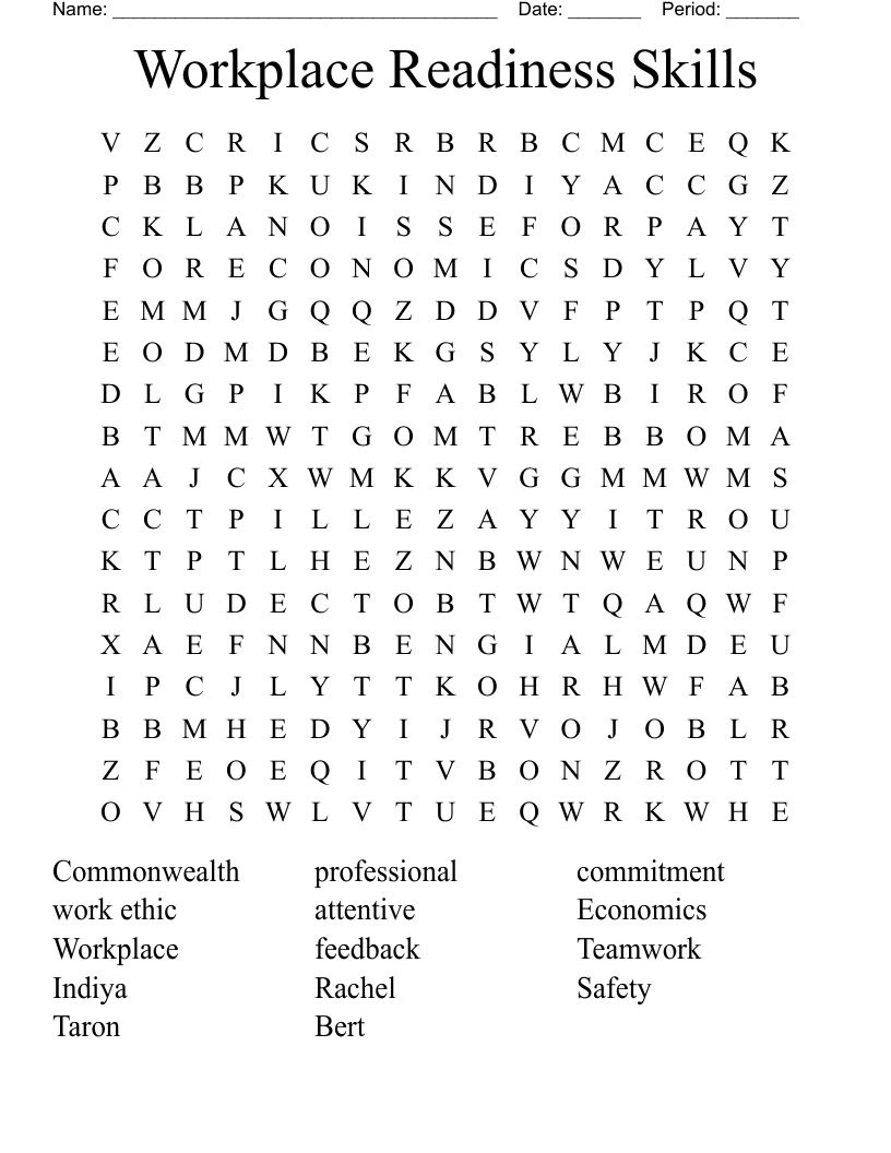 Workplace Readiness Skills  Word Search