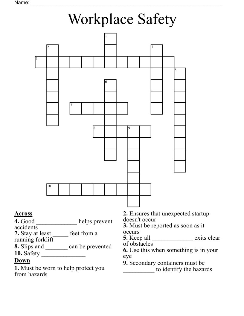 Workplace Safety Crossword