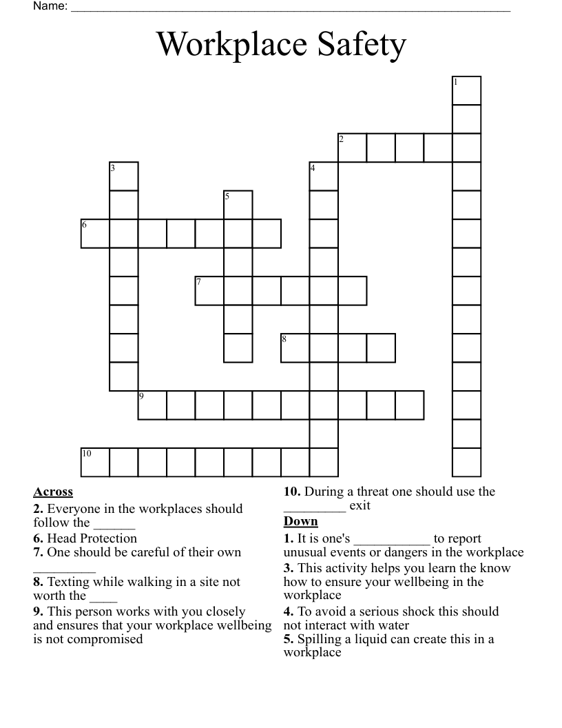 Workplace Safety Crossword