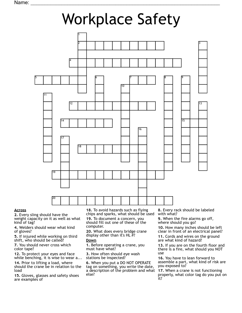 Workplace Safety Crossword