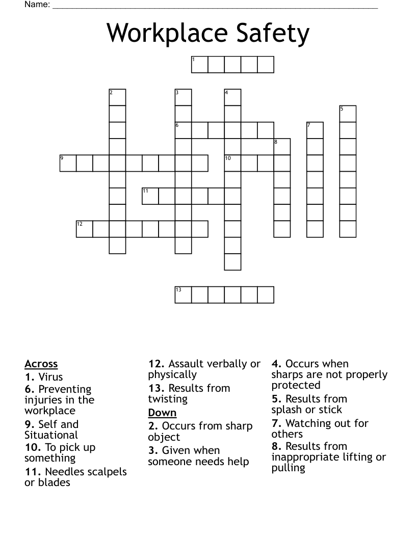 Workplace Safety Crossword