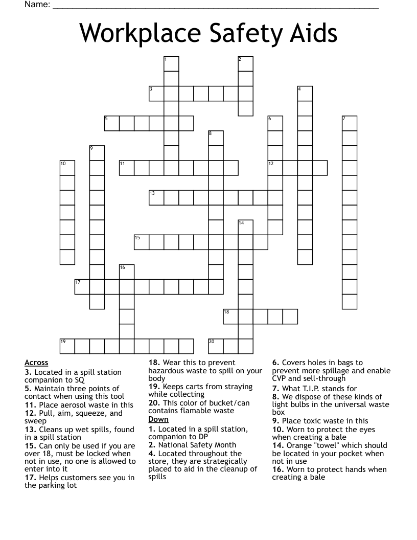 Workplace Safety Aids Crossword