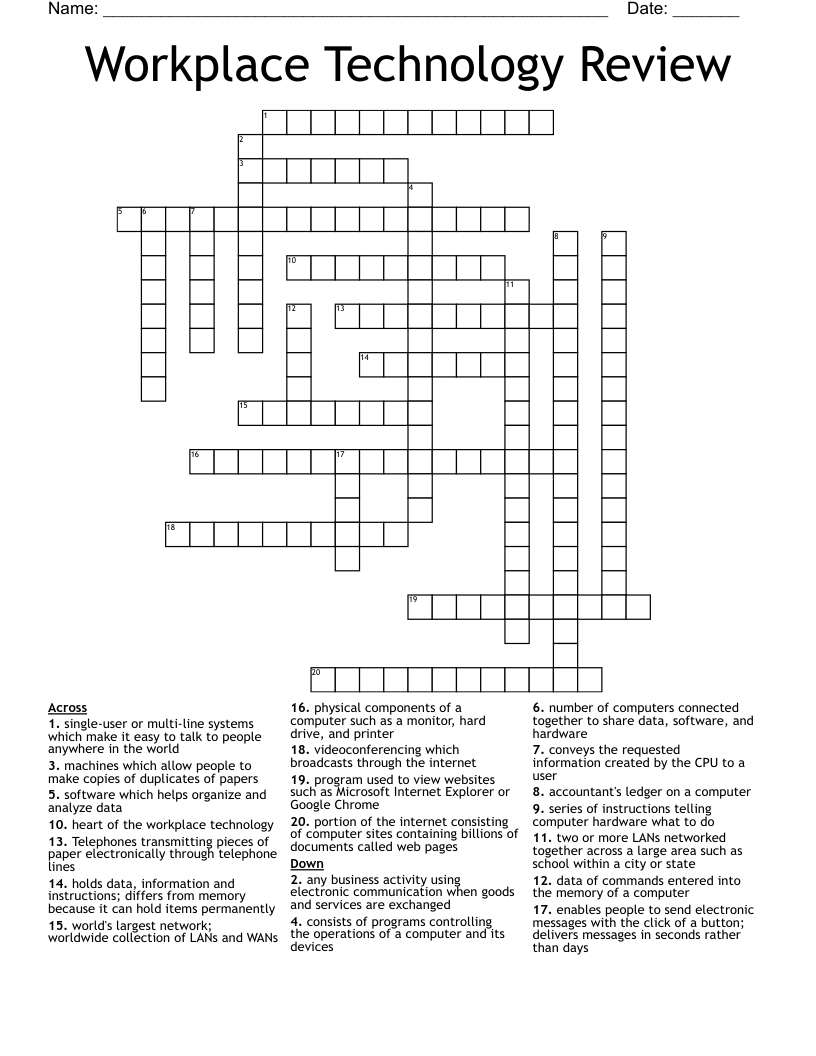 Workplace Technology Review Crossword