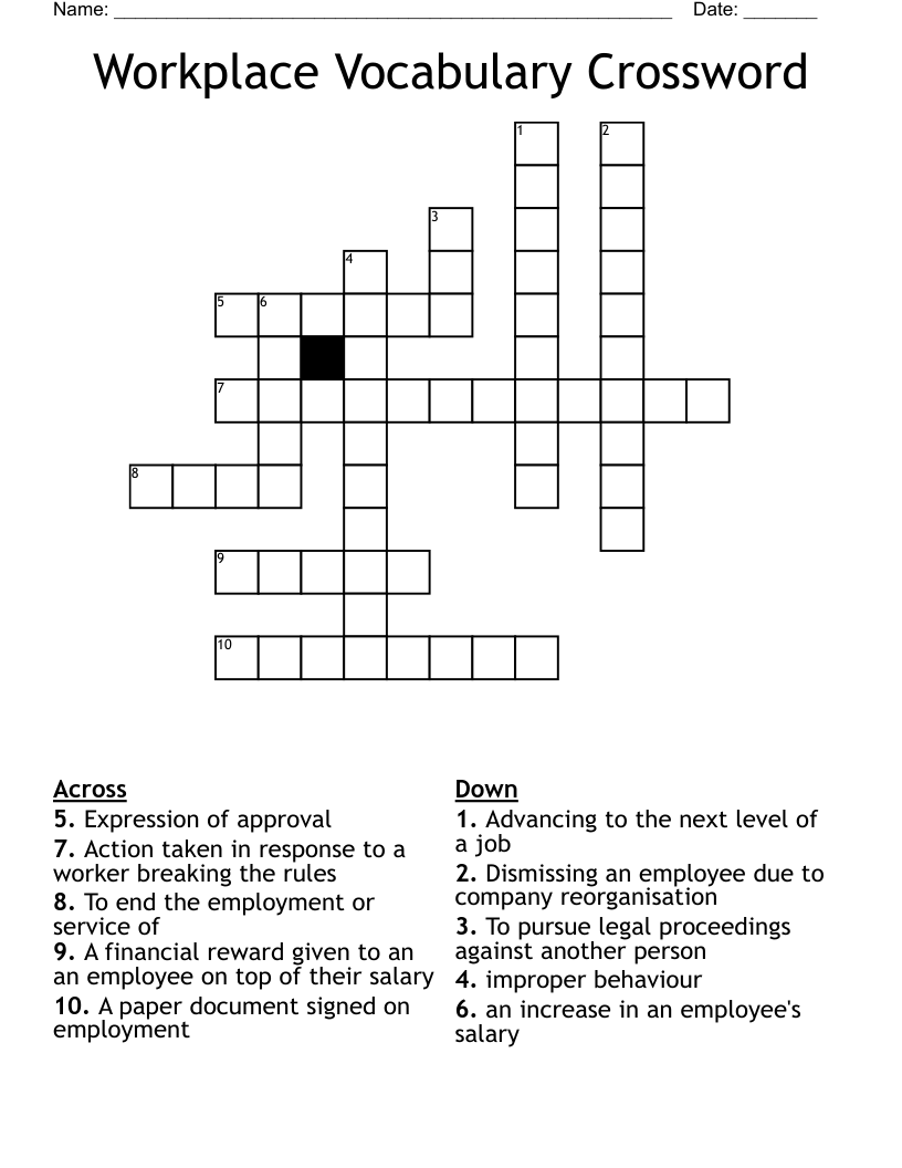 Workplace Vocabulary Crossword