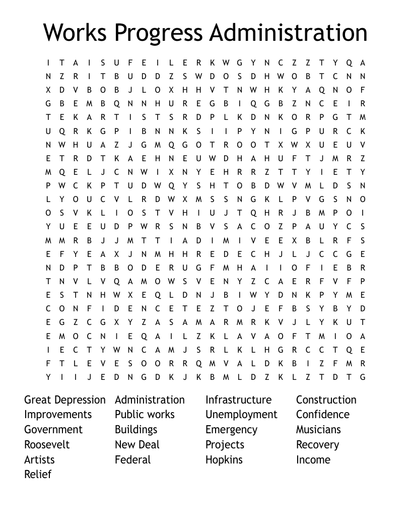 Works Progress Administration Word Search
