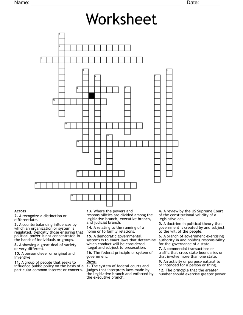 Worksheet Crossword