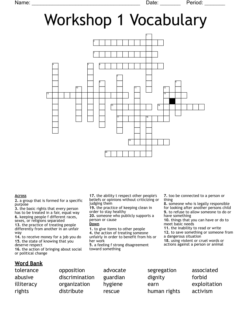 Workshop 1 Vocabulary Crossword