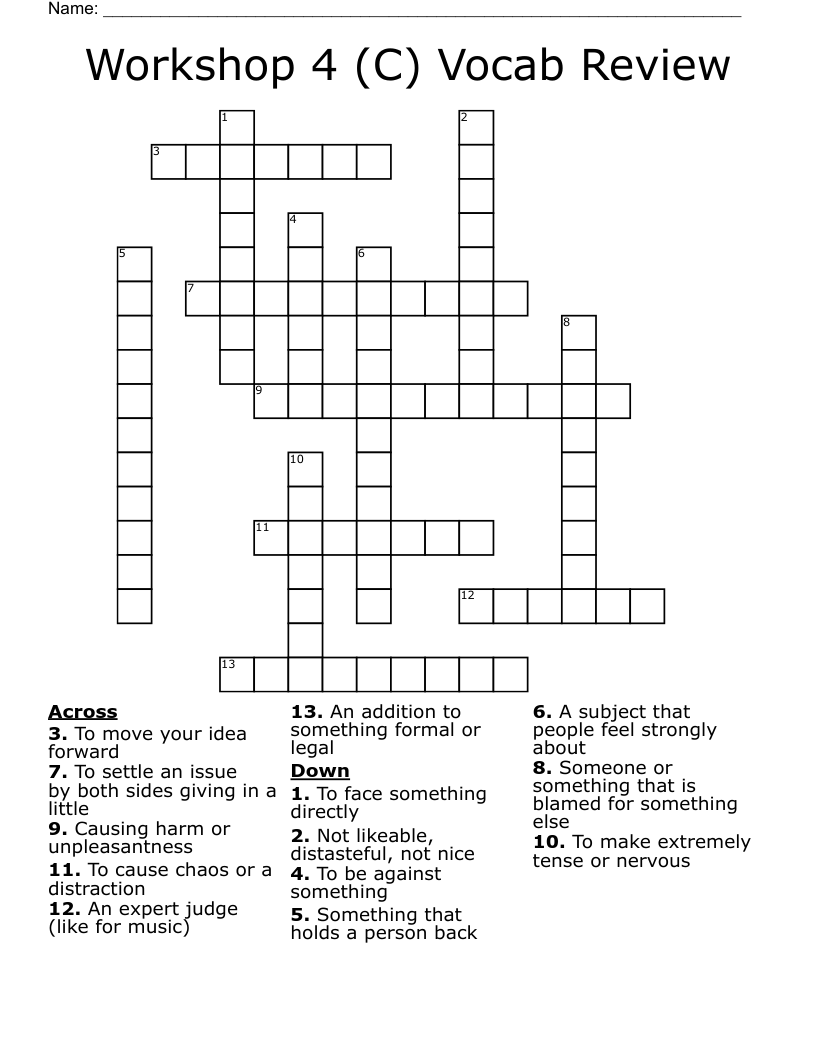 Workshop 4 (C) Vocab Review Crossword