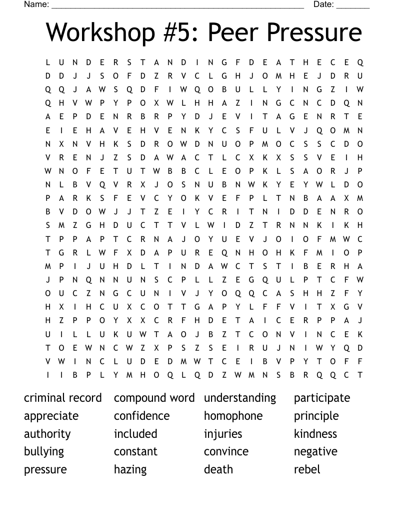 Workshop #5: Peer Pressure Word Search