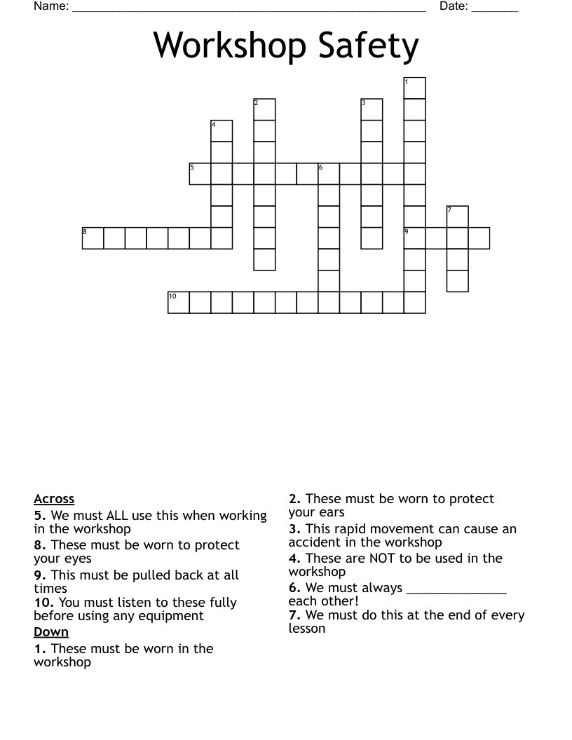 Workshop Safety Crossword