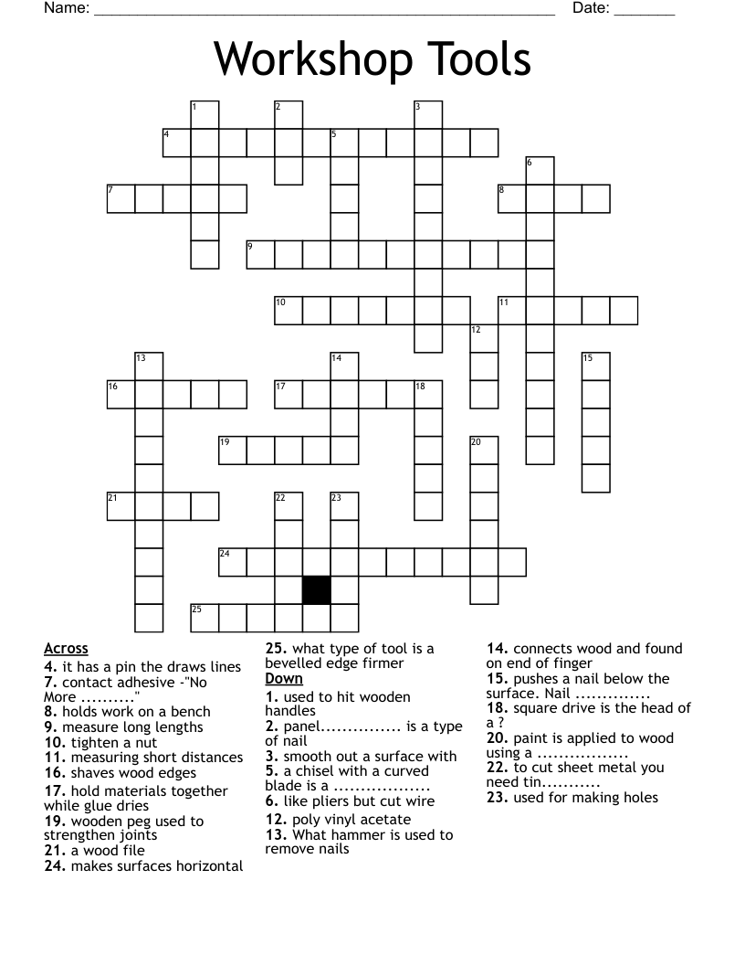 Workshop Tools Crossword