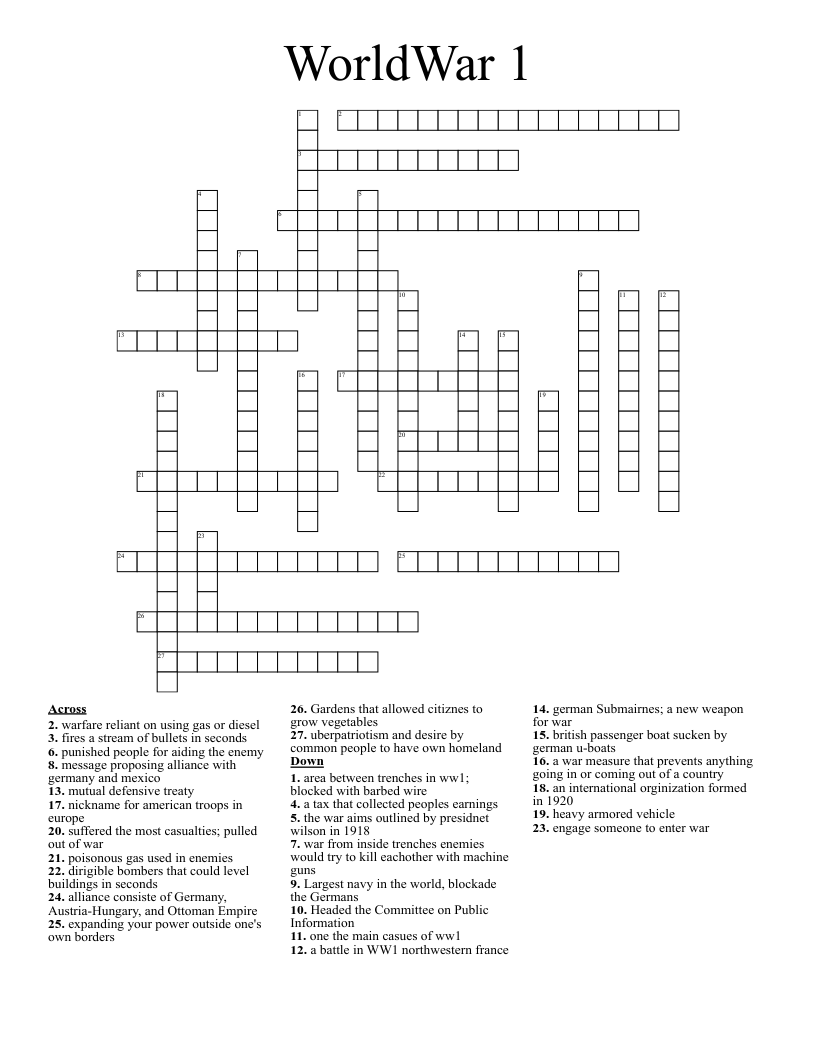 WorldWar 1 Crossword