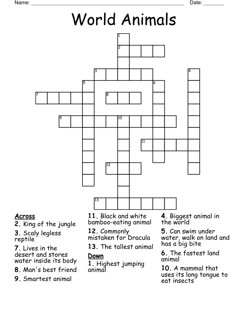 World Animals Crossword