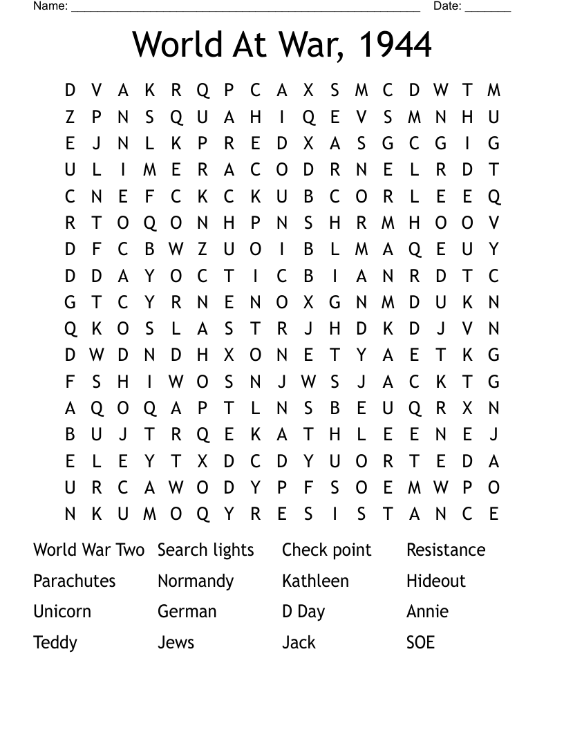 World At War, 1944 Word Search