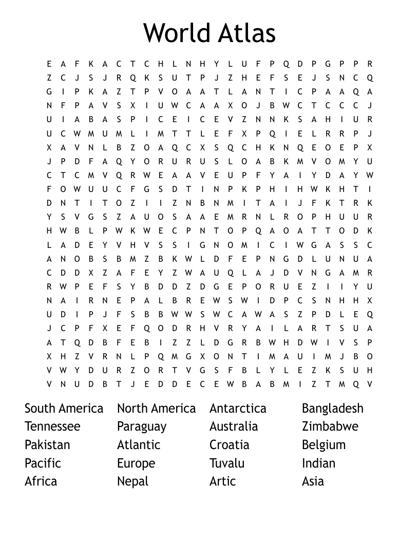 World Atlas Word Search