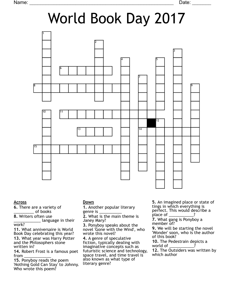 World Book Day 2017 Crossword