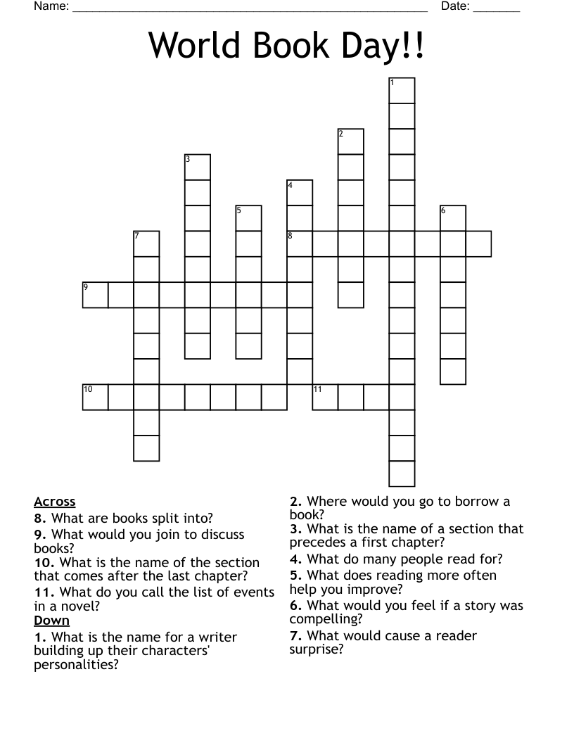 World Book Day!! Crossword