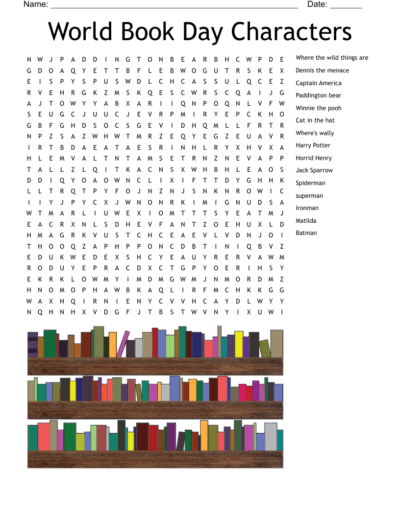 World Book Day Characters Word Search
