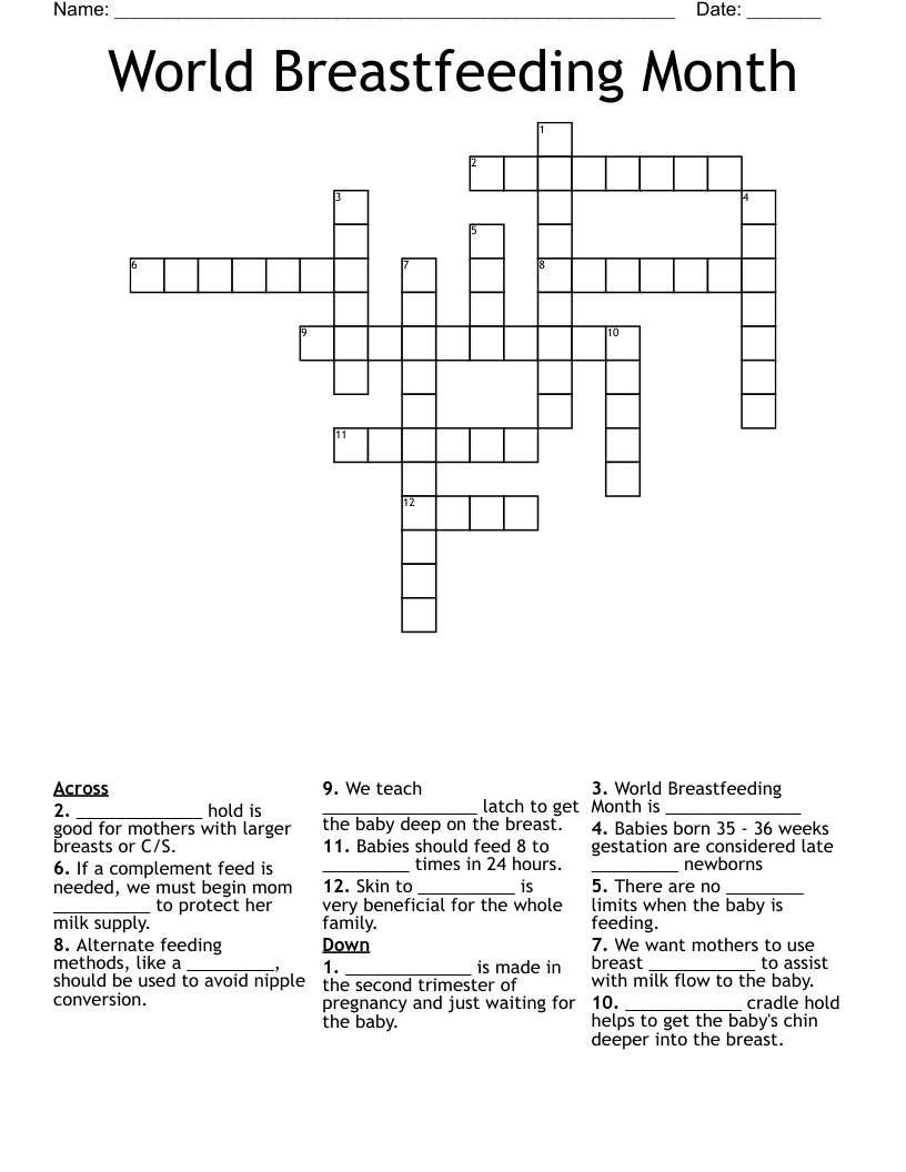 World Breastfeeding Month Crossword
