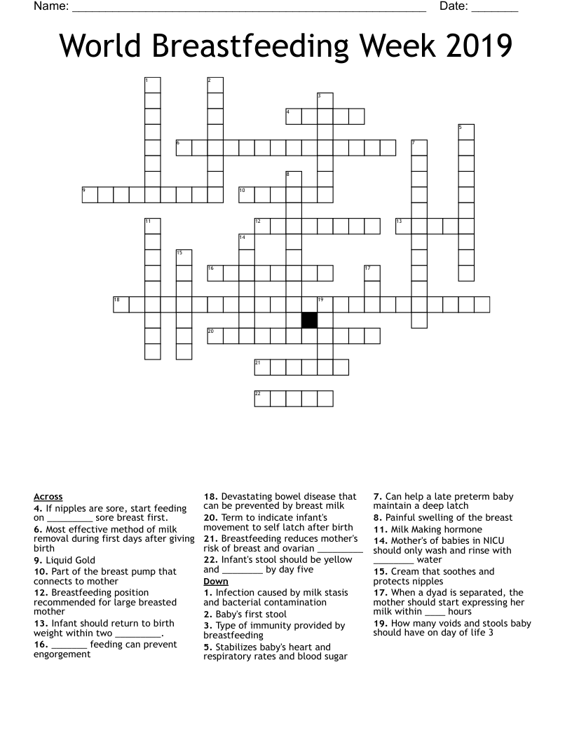 World Breastfeeding Week 2019 Crossword