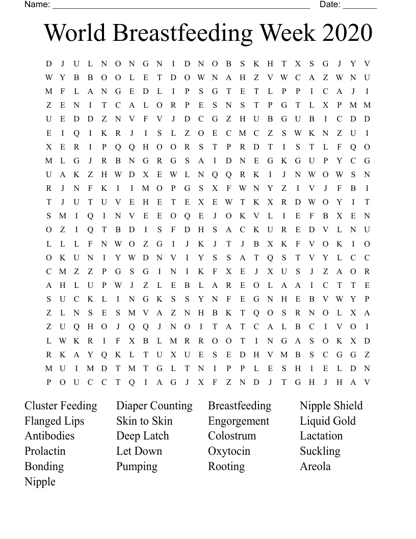 World Breastfeeding Week 2020 Word Search