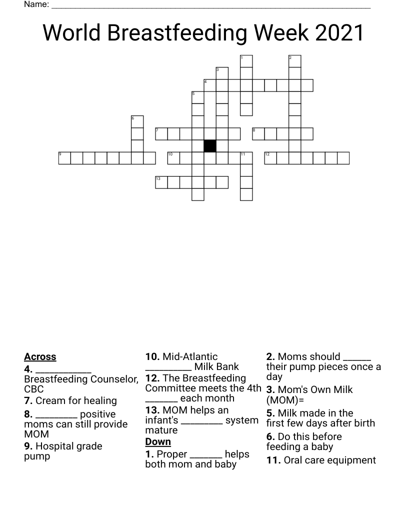 World Breastfeeding Week 2021 Crossword