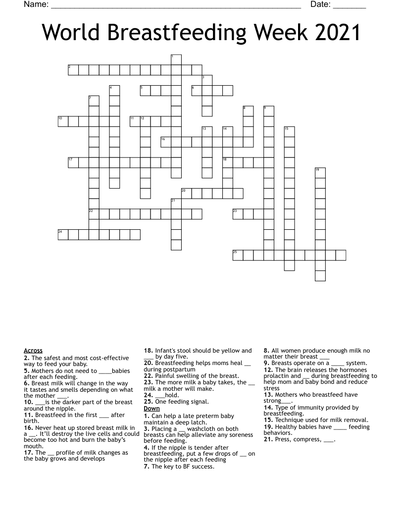 World Breastfeeding Week 2021 Crossword