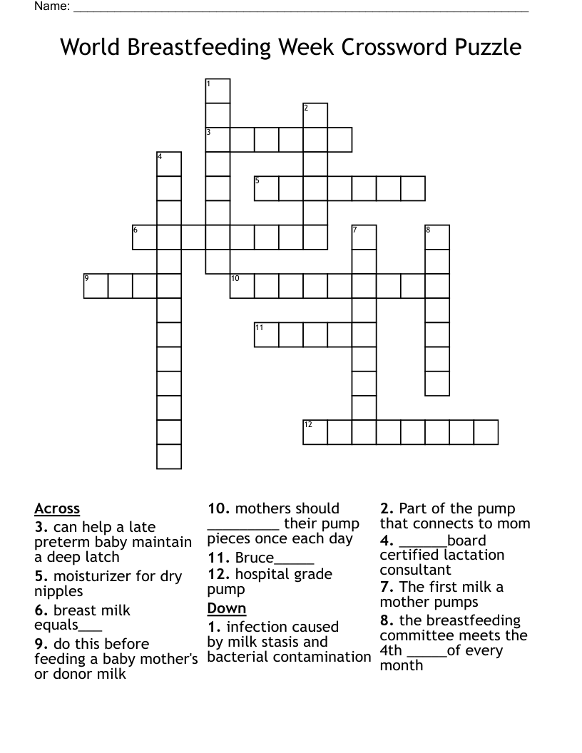 World Breastfeeding Week Crossword Puzzle