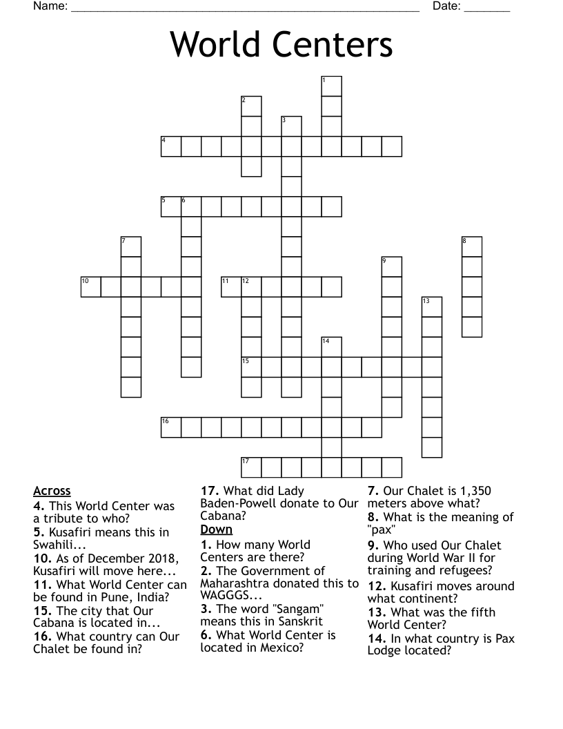 World Centers Crossword