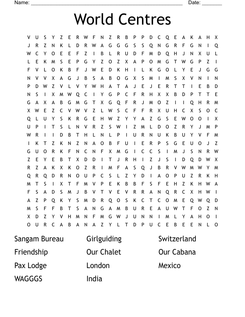 World Centres Word Search