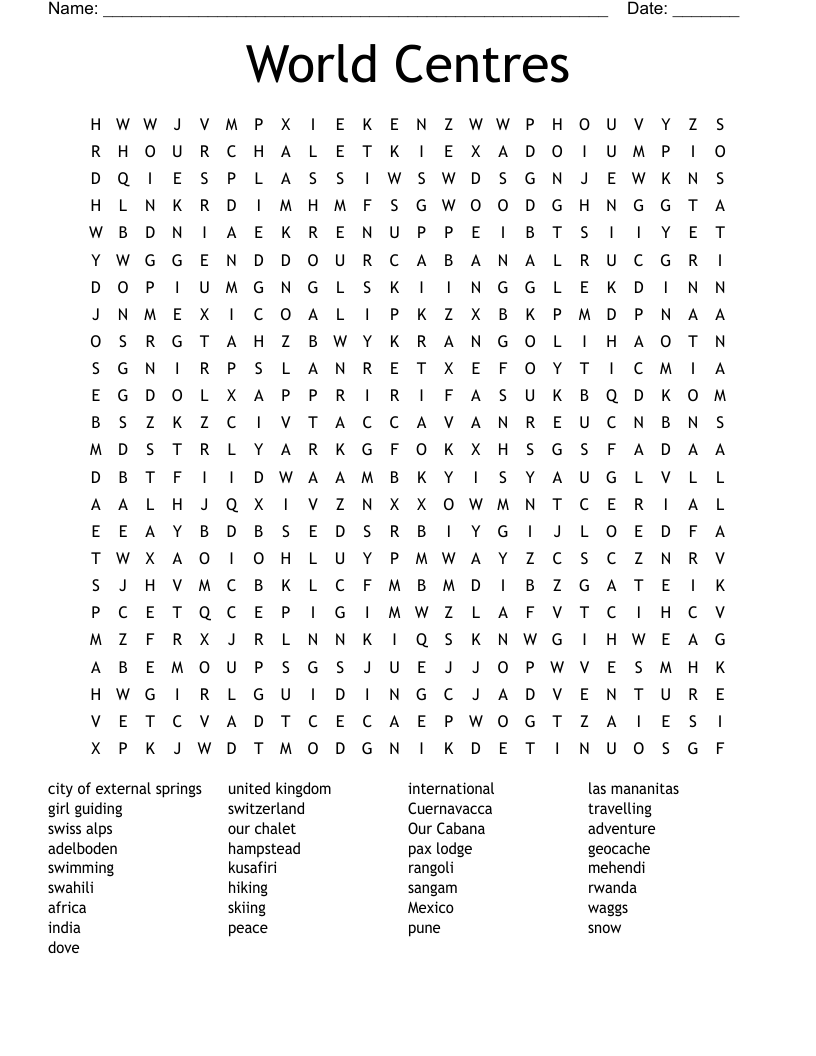 World Centres Word Search