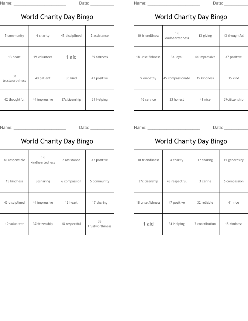 World Charity Day Bingo