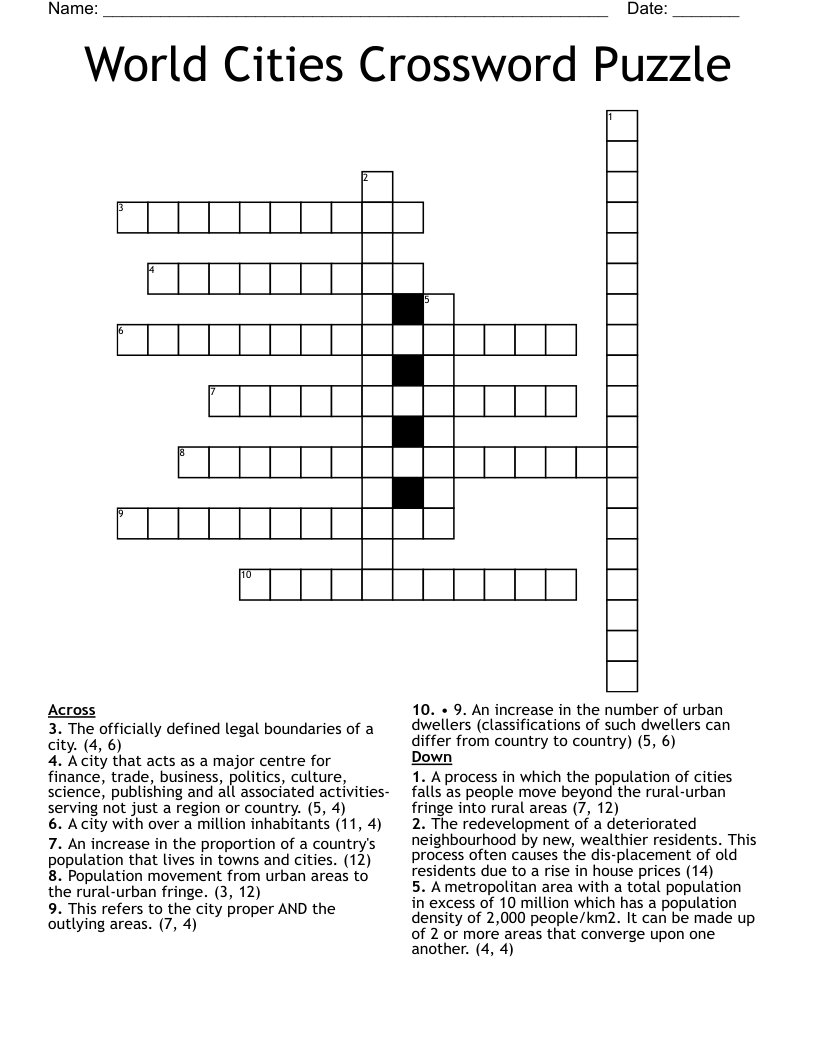 World Cities Crossword Puzzle