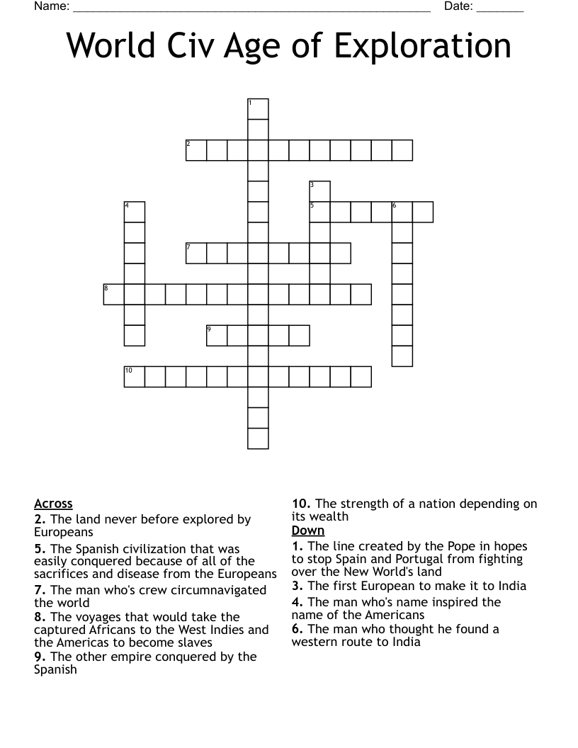 World Civ Age of Exploration  Crossword