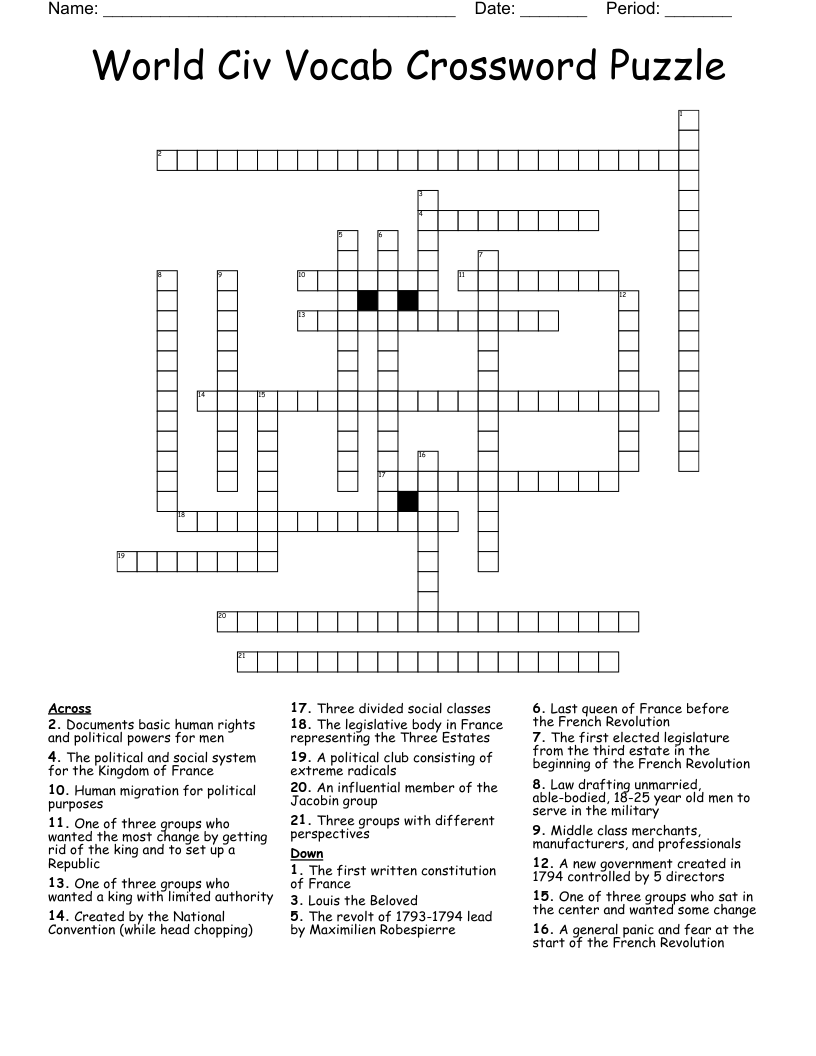 World Civ Vocab Crossword Puzzle 