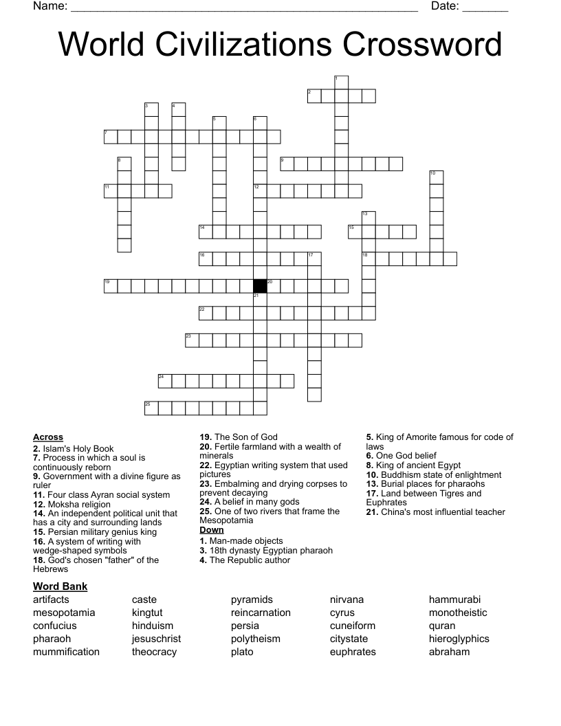 World Civilizations Crossword