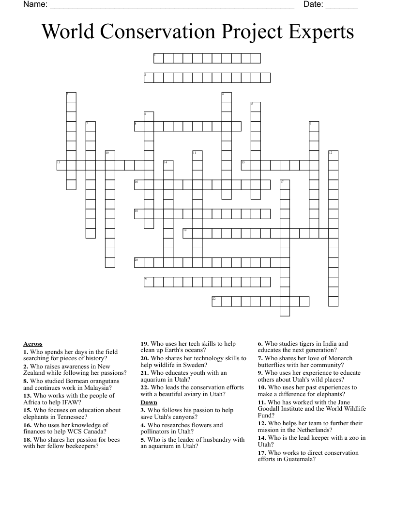 World Conservation Project Experts Crossword