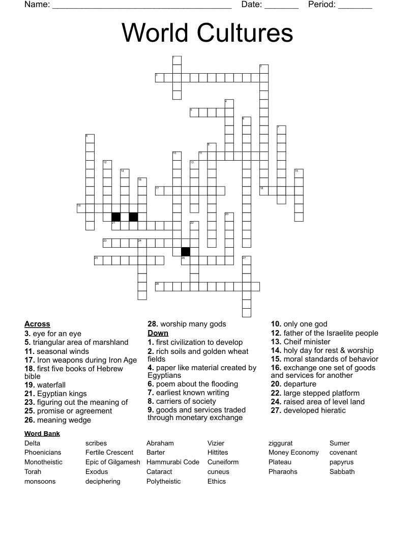 World Cultures Crossword