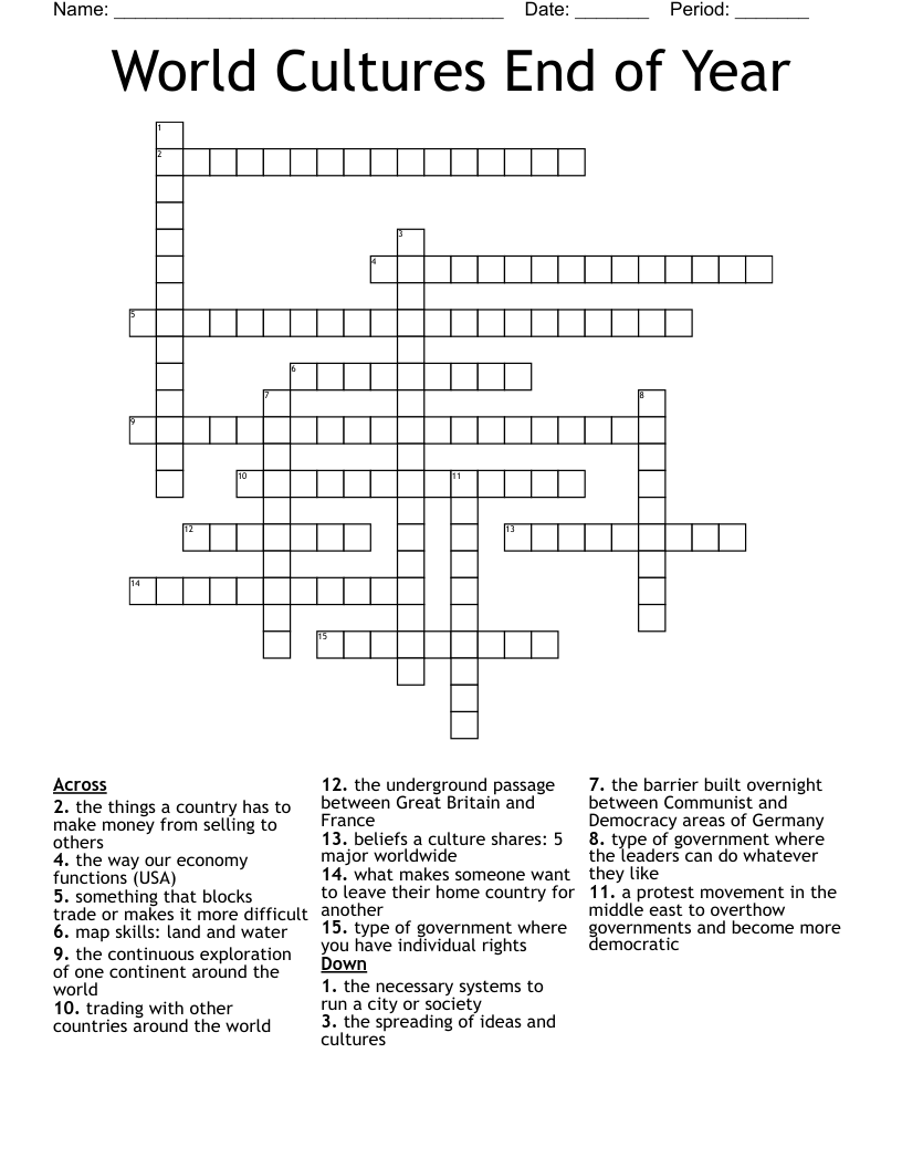 World Cultures End of Year Crossword