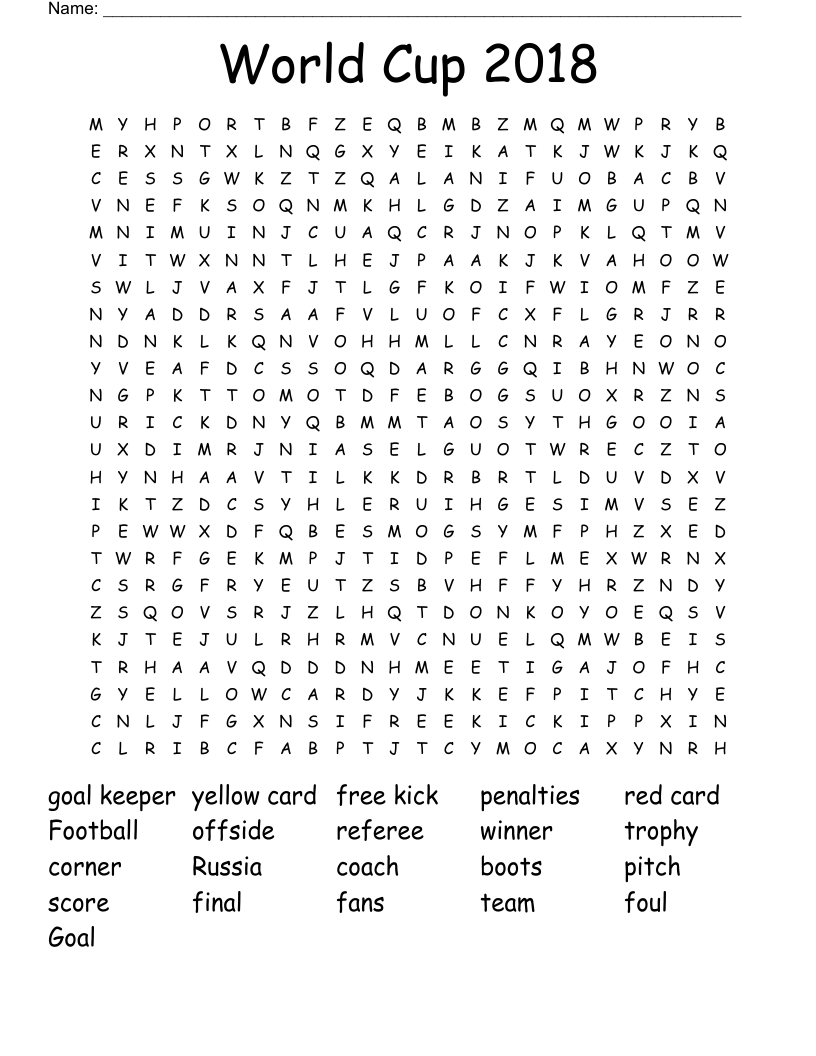 World Cup 2018 Word Search