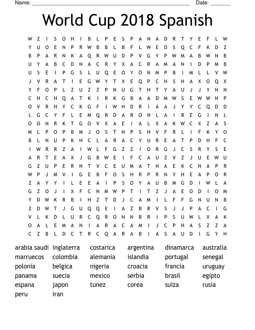 World Cup 2018 Spanish Word Search