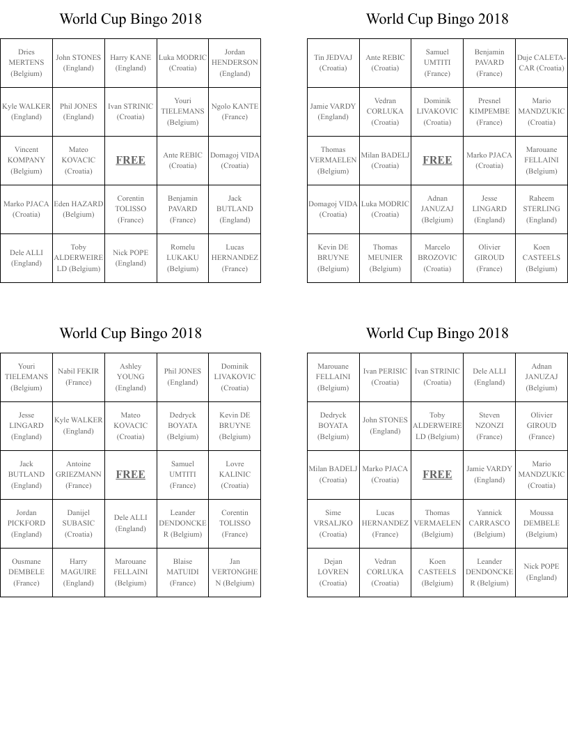 World Cup Bingo 2018