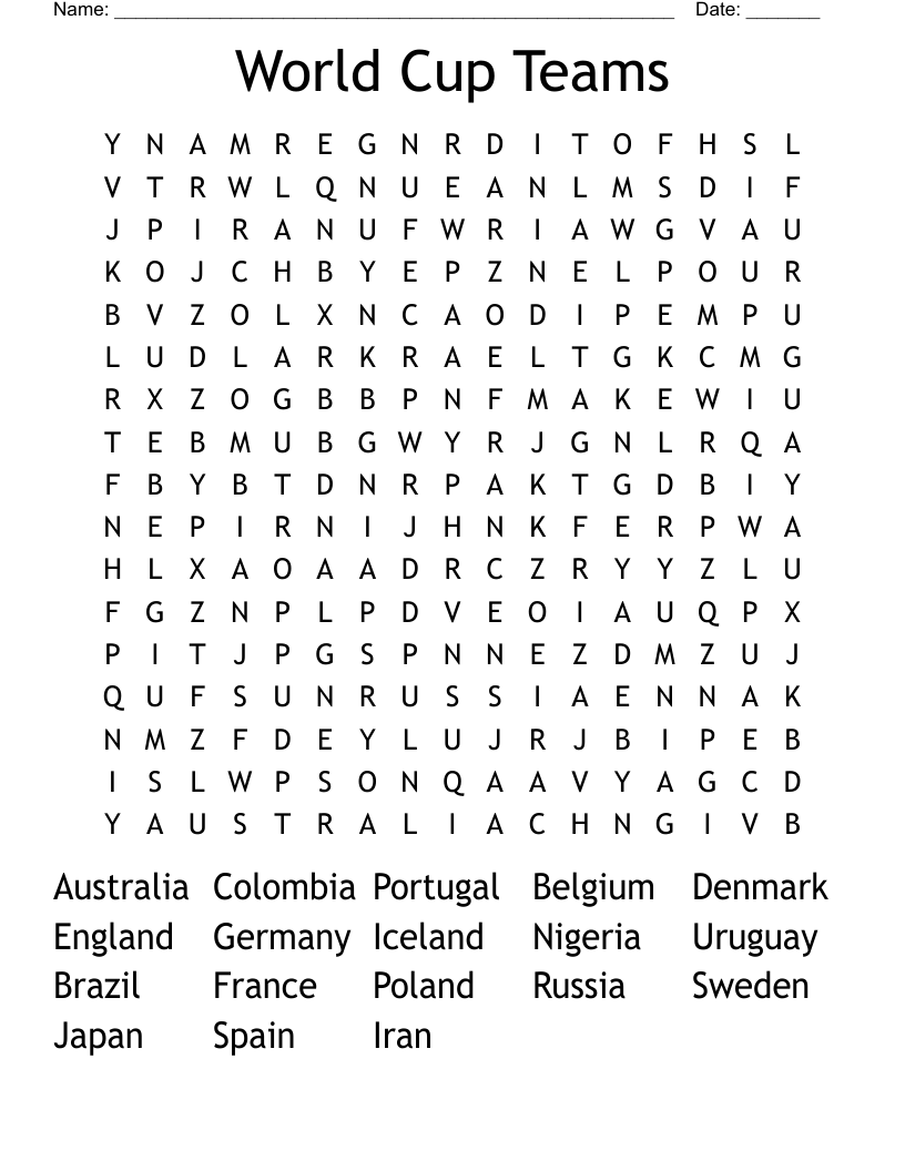 World Cup Teams Word Search
