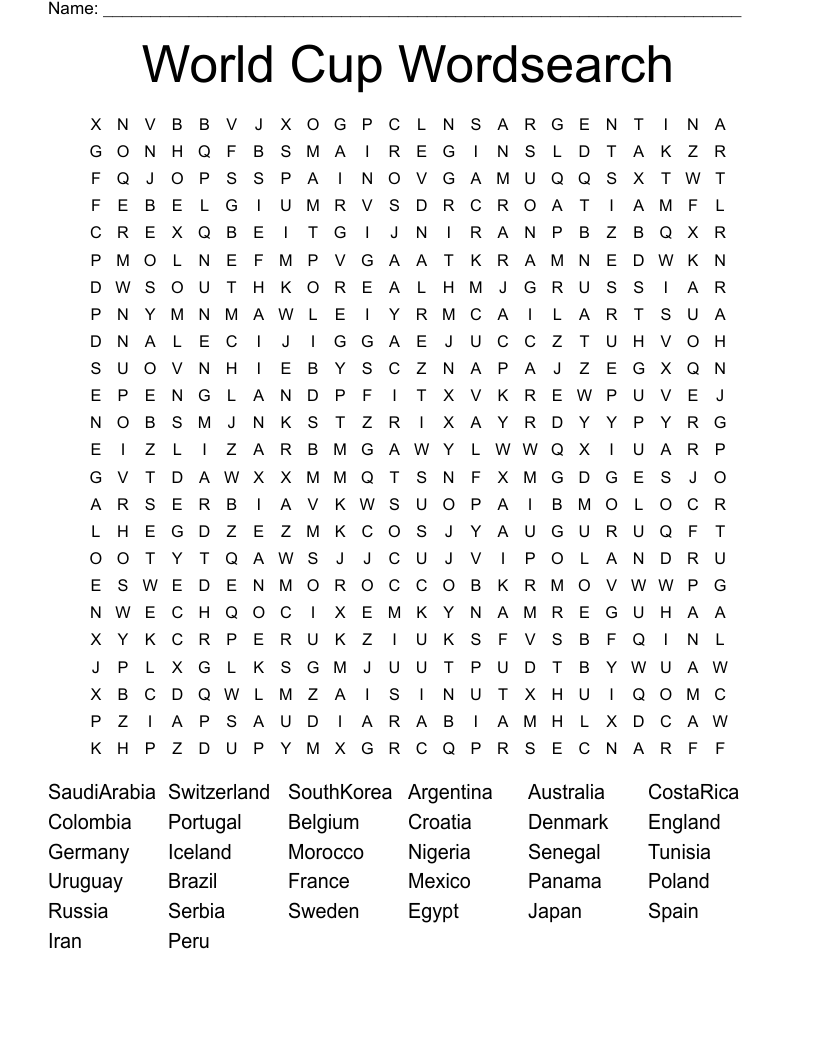 World Cup Wordsearch    