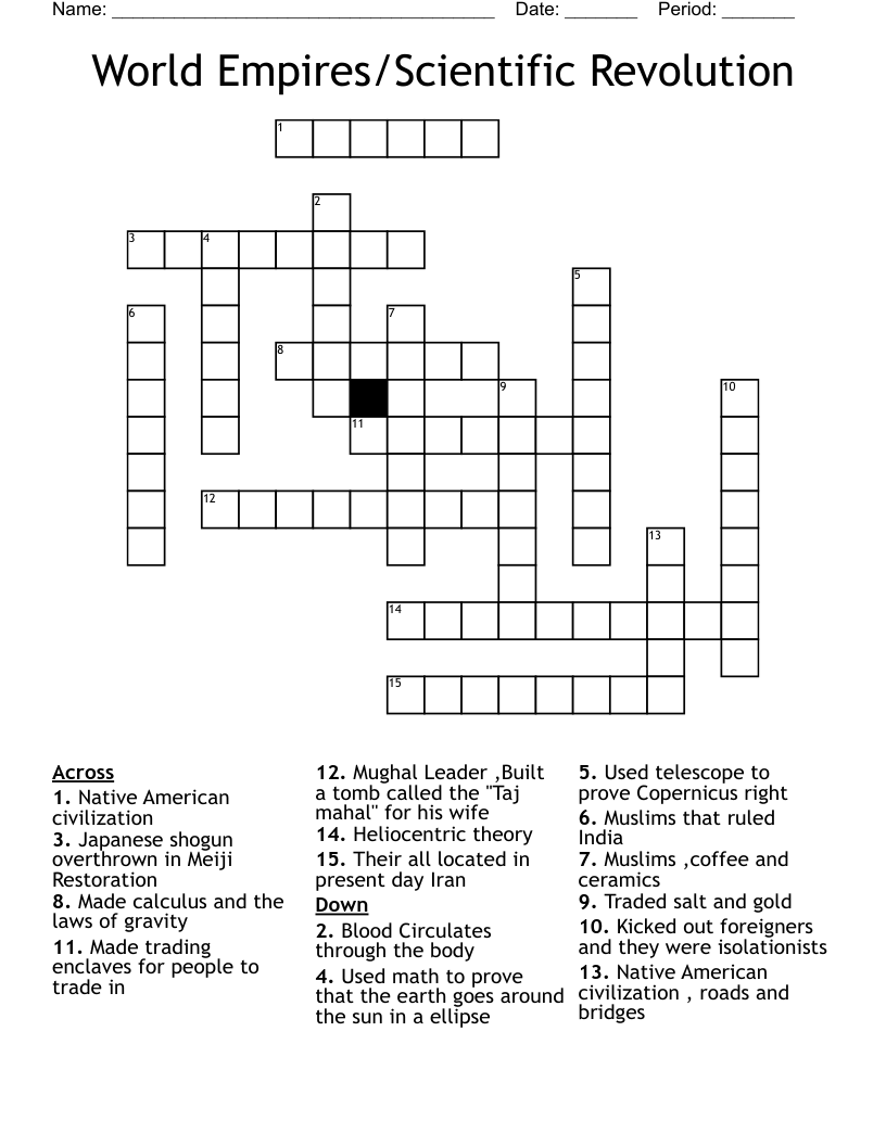 World Empires/Scientific Revolution Crossword