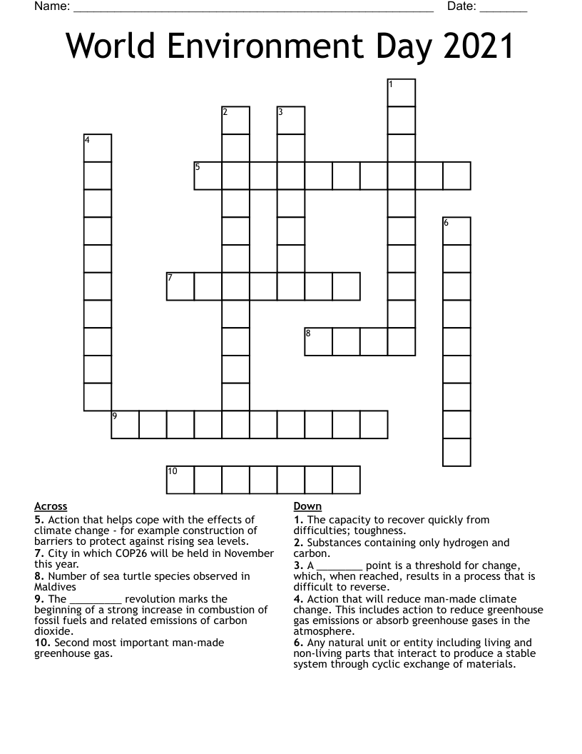 World Environment Day 2021  Crossword