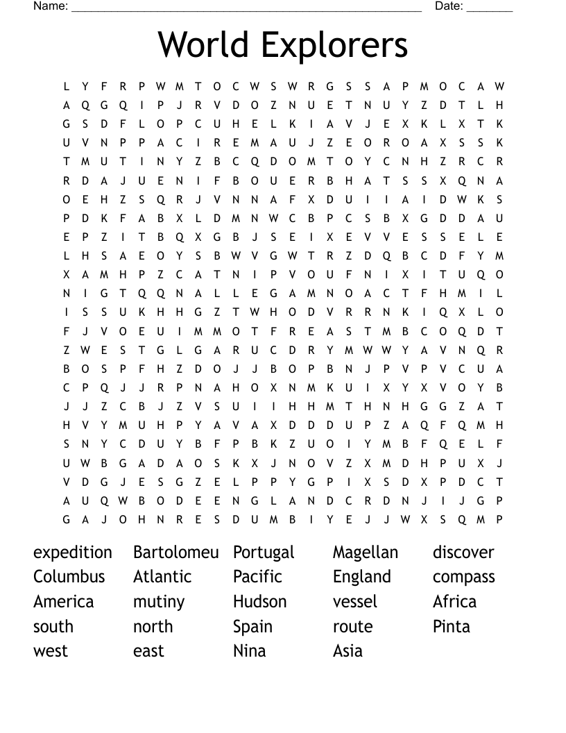 World Explorers Word Search