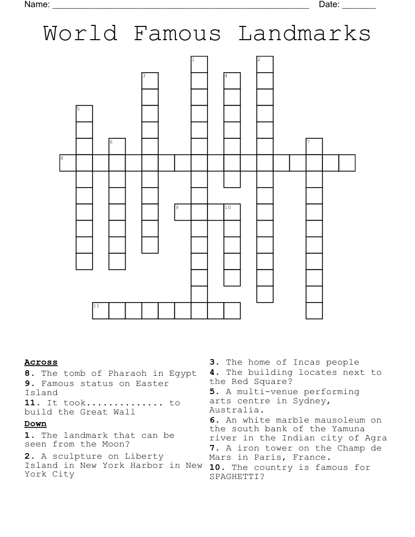 World Famous Landmarks Crossword