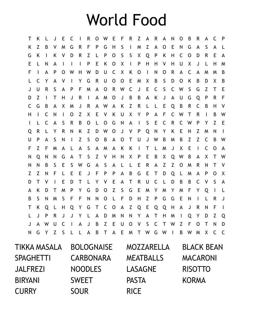 World Food Word Search